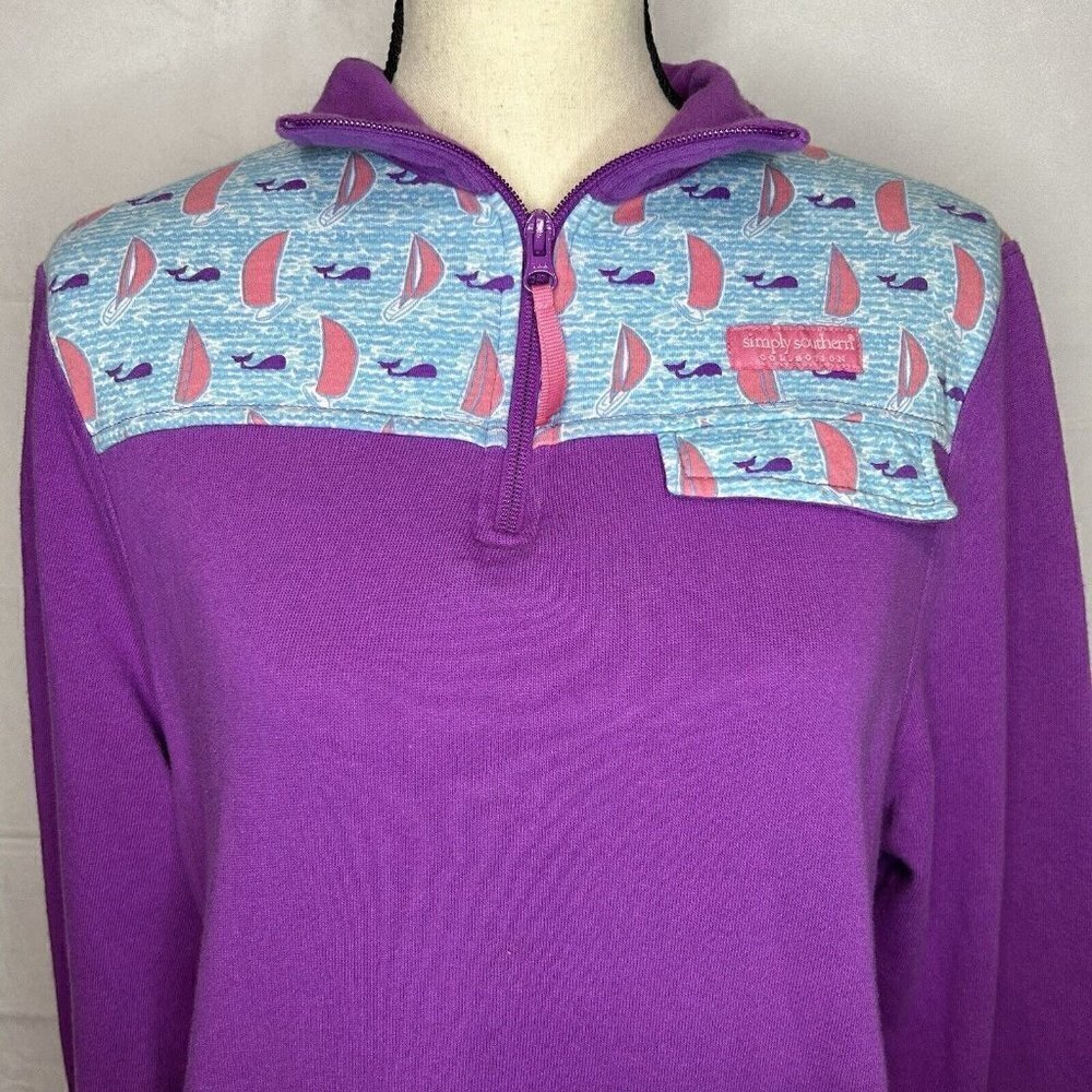 Simply Southern Whale Print 1/4 Zip Purple Pullover Sweatshirt Jacket Sz S